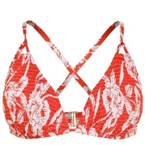 Smocked Bikini Top Deep V-Neck Fully Lined Removable Cups Adjustable Plus Size